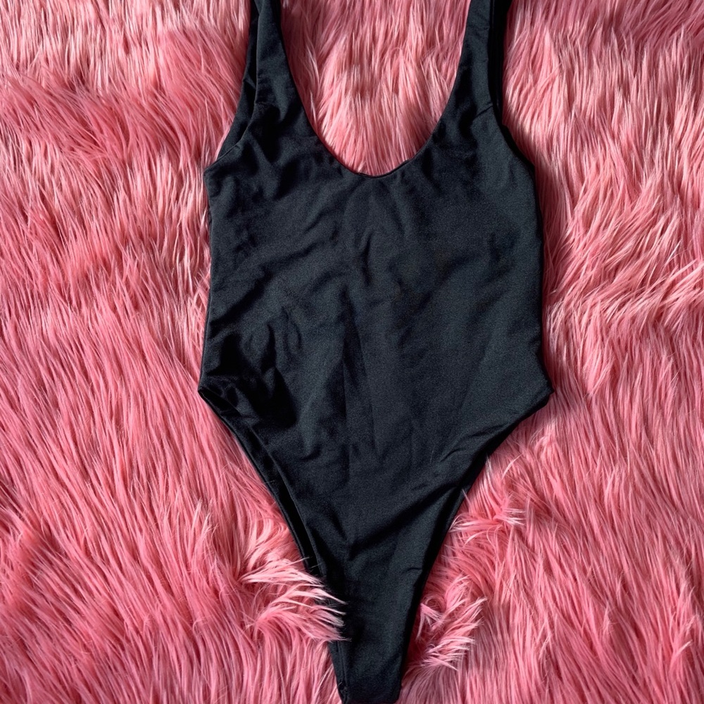 Black High Cut Backless Swimsuit